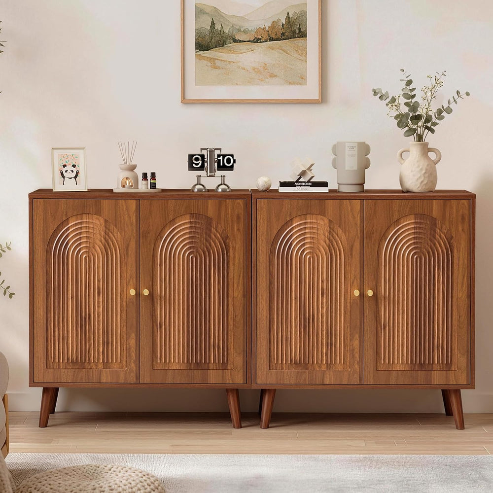 31.5" Accent Storage Cabinet, Arched Fluted 2-Door Sideboard (Walnut)