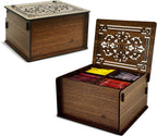 RoyalHouse Premium Wood Tea Storage Box Organizer, Tea Bag Holder Containers (Brown), Eco-Friendly Multi-Functional Decorative Box, 4 Compartments For Assorted Variety Of Small Items | Eco Friendly Design,Functional Organizer,Perfect for Tea Bags & Small