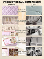 Velvet Travel Jewelry Box with Large Mirror, Double-Layer Jewelry Organizer Case for Women and Girls, Portable Storage Case with 6 Anti-Tarnish Bags Gift Ready for Her (Lavender)