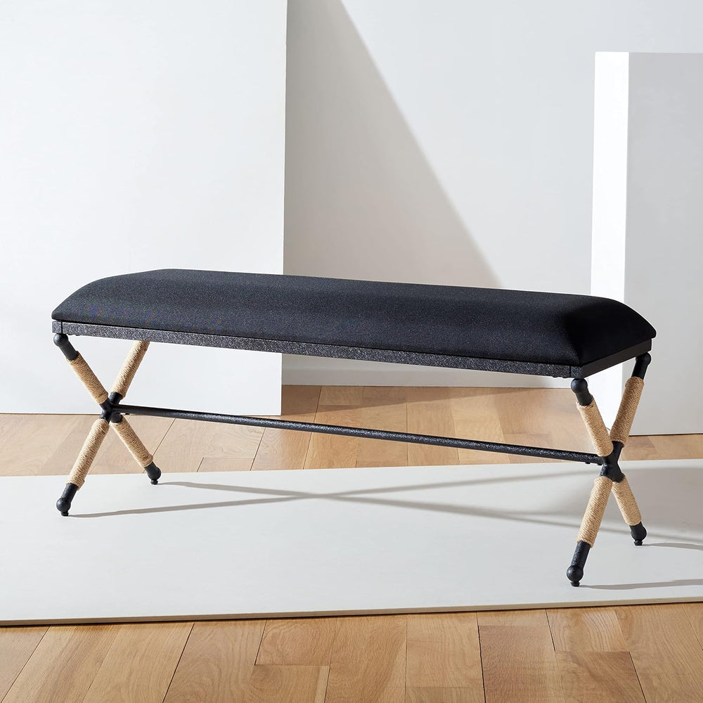 SAFAVIEH Couture Collection Carmelo Coastal Black Linen Hemp Wrapped Bench