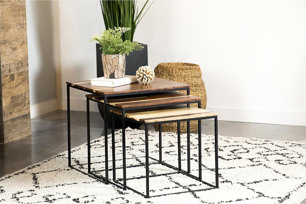 20" Natural Wood Stacking Nesting Tables, Set of Nesting Tables with Sle...