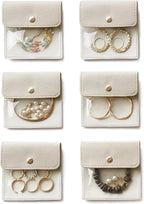 6 Pcs Jewelry Bags Clear Mini Pouch Small Jewelry Pouches for Traveling Leather Portable Travel Jewelry Organizer and Storage Bag for Earrings, Necklace, Beige