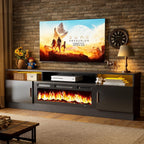 oneinmil 70 Inch Electric Fireplace TV Stand with Power Outlets, Modern Entertainment Center with LED Lights & Storage Cabinets for 80 Inch TVs, Media Console Table for Living Room, Black