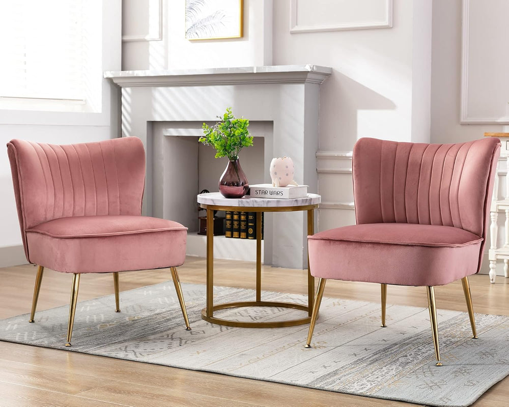 Velvet Accent Chairs Set of 2 Comfy Living Room Chair Armless Slipper Chair M...