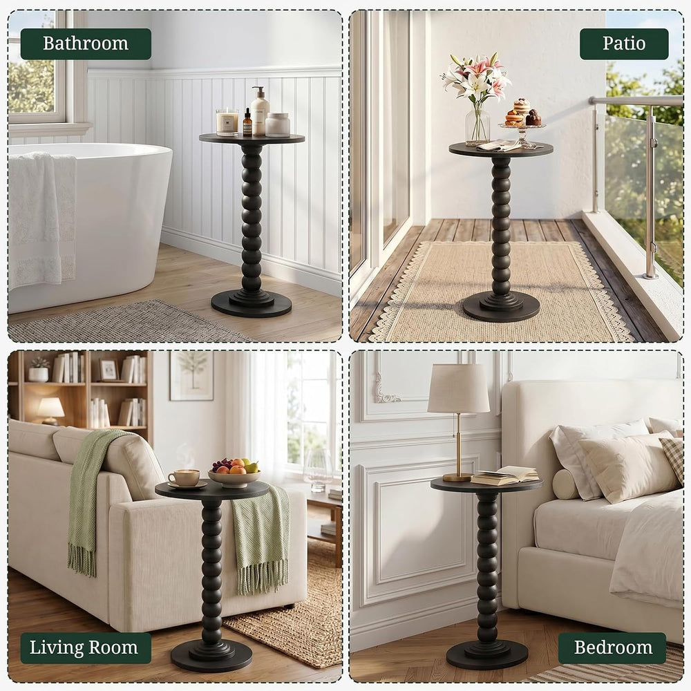 Round Side Table for Small Spaces, Modern Pedestal End Table with Solid Wood ...