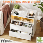 Nightstand with Charging Station and LED Light,Modern Nightstand with USB Ports and Outlets,Wood Bedside Tables with 2 Storage Drawers,Small Dresser for Bedroom Small Space,White