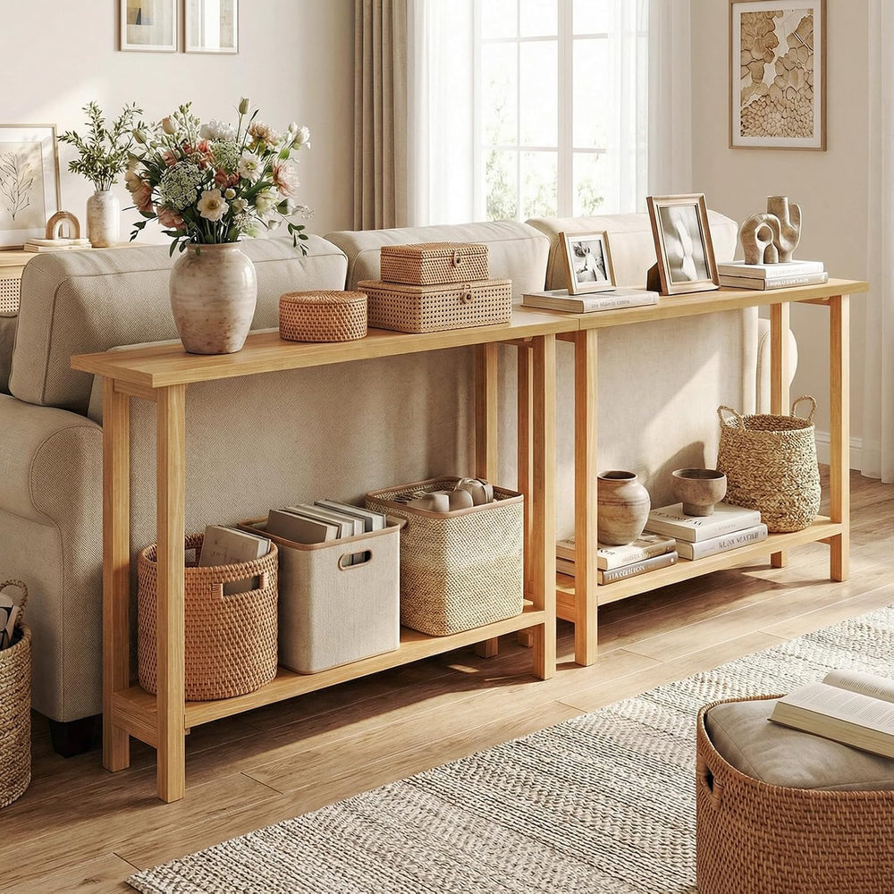 GIANTEX 47" Solid Wood Console Table, 2-Tier Narrow Entryway Table | Rus...