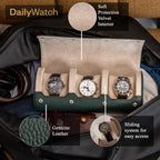 DailyWatch | Watch Roll Travel Case For 2 Watch | Luxury Watch Case In Genuine Leather With Soft Velvet Interior | Watch Case Protect, Store, & Display Your Watches | Dark Green Litchi