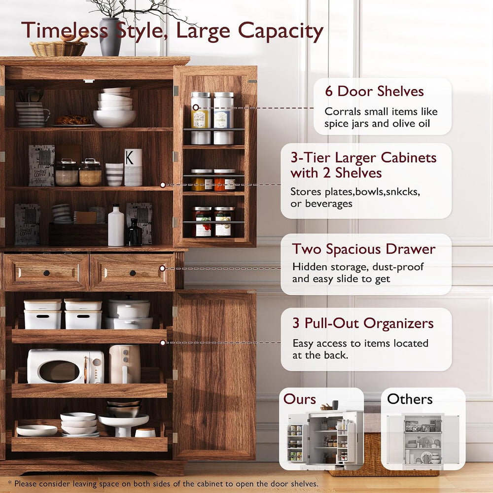 Polibi 71.2" Tall Kitchen Pantry Hutch with 3 Pull Out Cabinet Organizer...