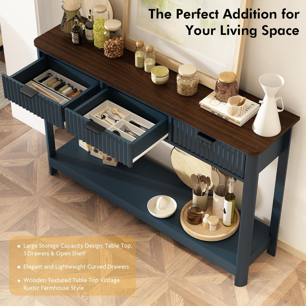 RUSTOWN Fluted Wood Console Table with 3 Drawers, 47.2" Modern Farmhouse...