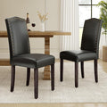 LSSPAID Dining Chairs Set of 2, Modern PU Leather Upholstered Parsons Dining Room Chairs with Bronze Nail Head Trim and Brushed Solid Wood Legs, Black