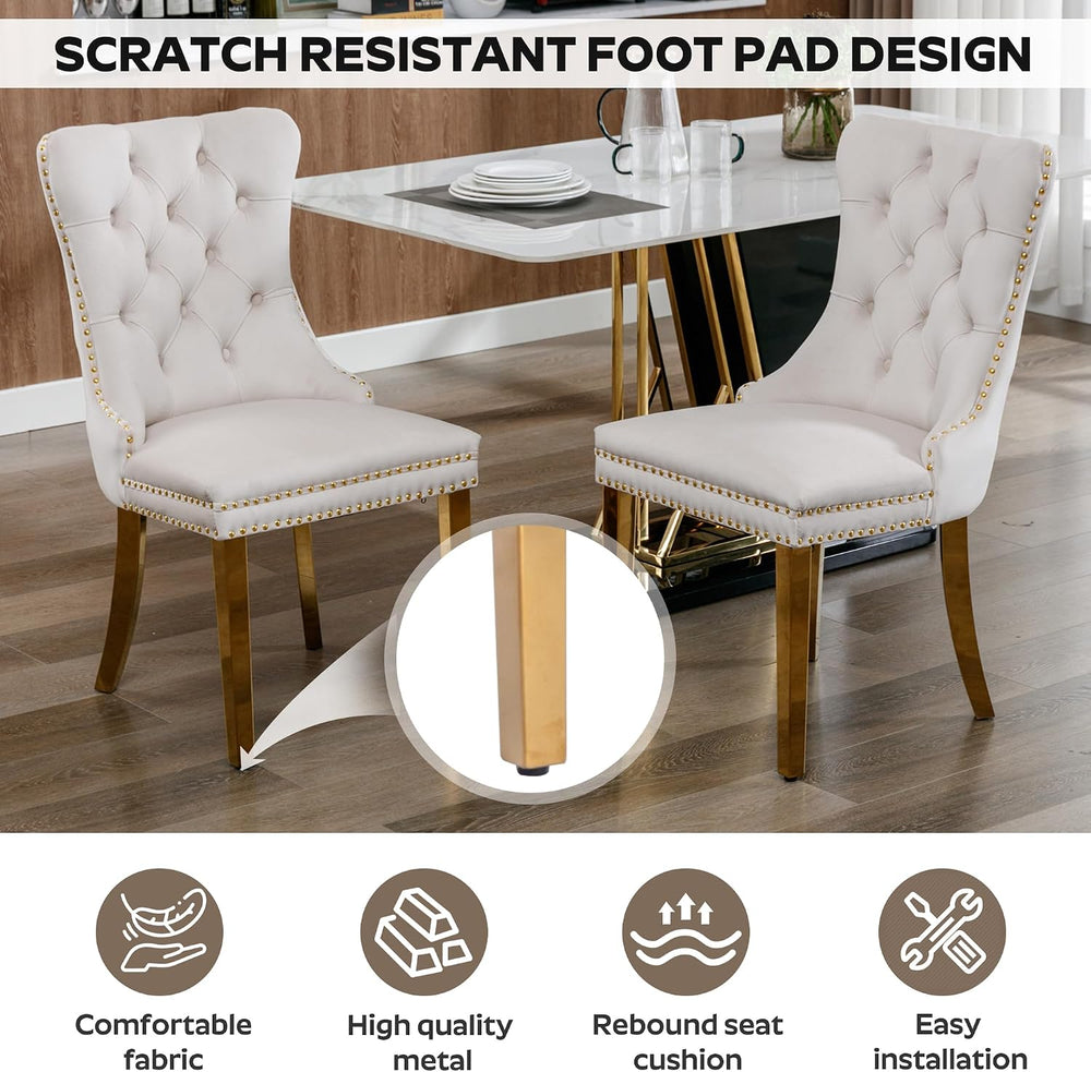 5-Piece Dining Table Set with 39In Tempered Glass Table and 4 Velvet Upholste...