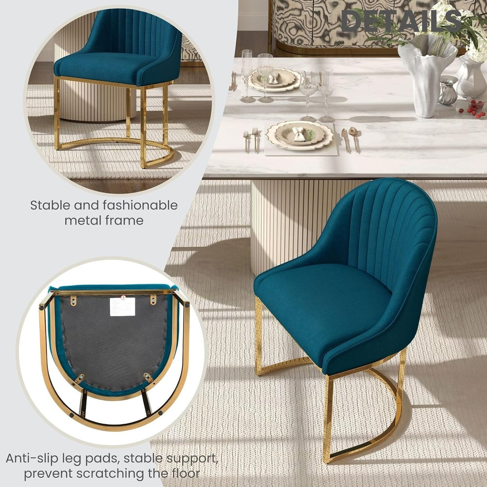 Velvet Dining Chairs Set of 4, Modern Dinning Room Chairs with Golden Metal F...