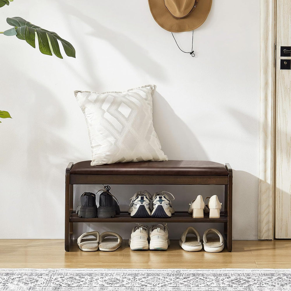 Achicsofar Shoe Rack Bench,2 Tier Solid Wooden Entryway Bench with Shoe Stora...