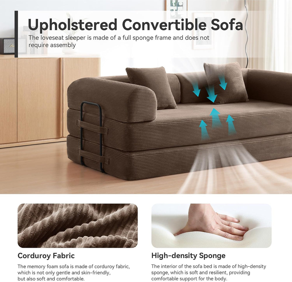Convertible Modular Sleeper Sofa Bed, Mid Century Modern Decor Love Seat Memo...