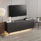 Black Fluted TV Stand with Led Light, 68" Entertainment Center with Storage, Television Stands for 55/60/65/70/75 inch TV, Mid Century TV Console, Media Console, Sideboard Cabinet for Living Room