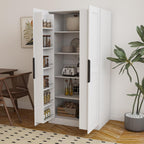 62.99in Kitchen Pantry Cabinet, Freestanding Buffet Cupboards Sideboard with Doors & Shelves, Kitchen Pantry Storage Cabinet Multiple Storage Space, for Living Dinning Room (White)