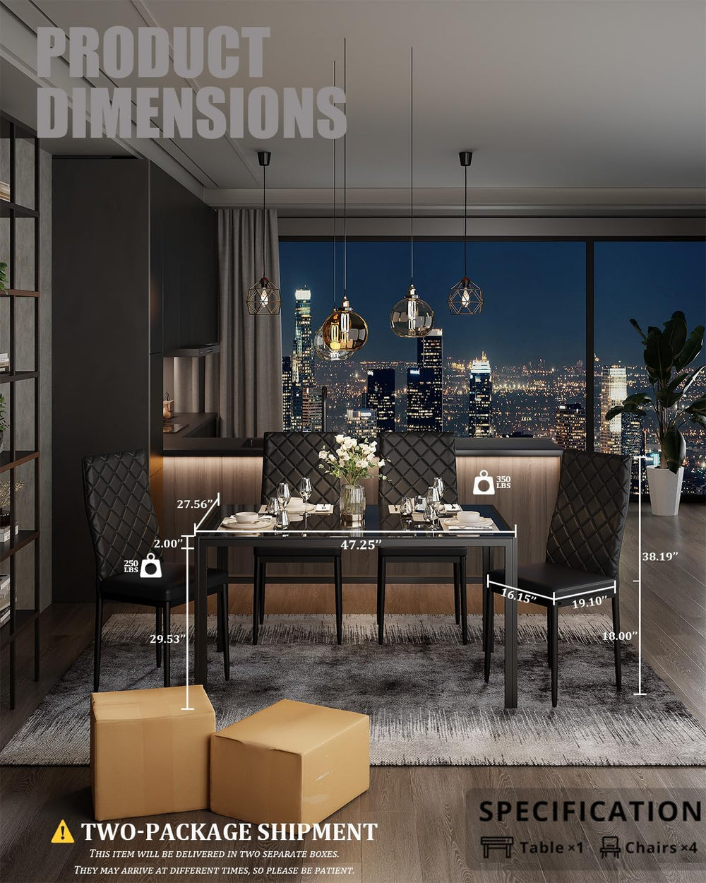 Dining Table Set for 4, Kitchen Table and Chairs Set of 4, 5 Piece Modern Din...