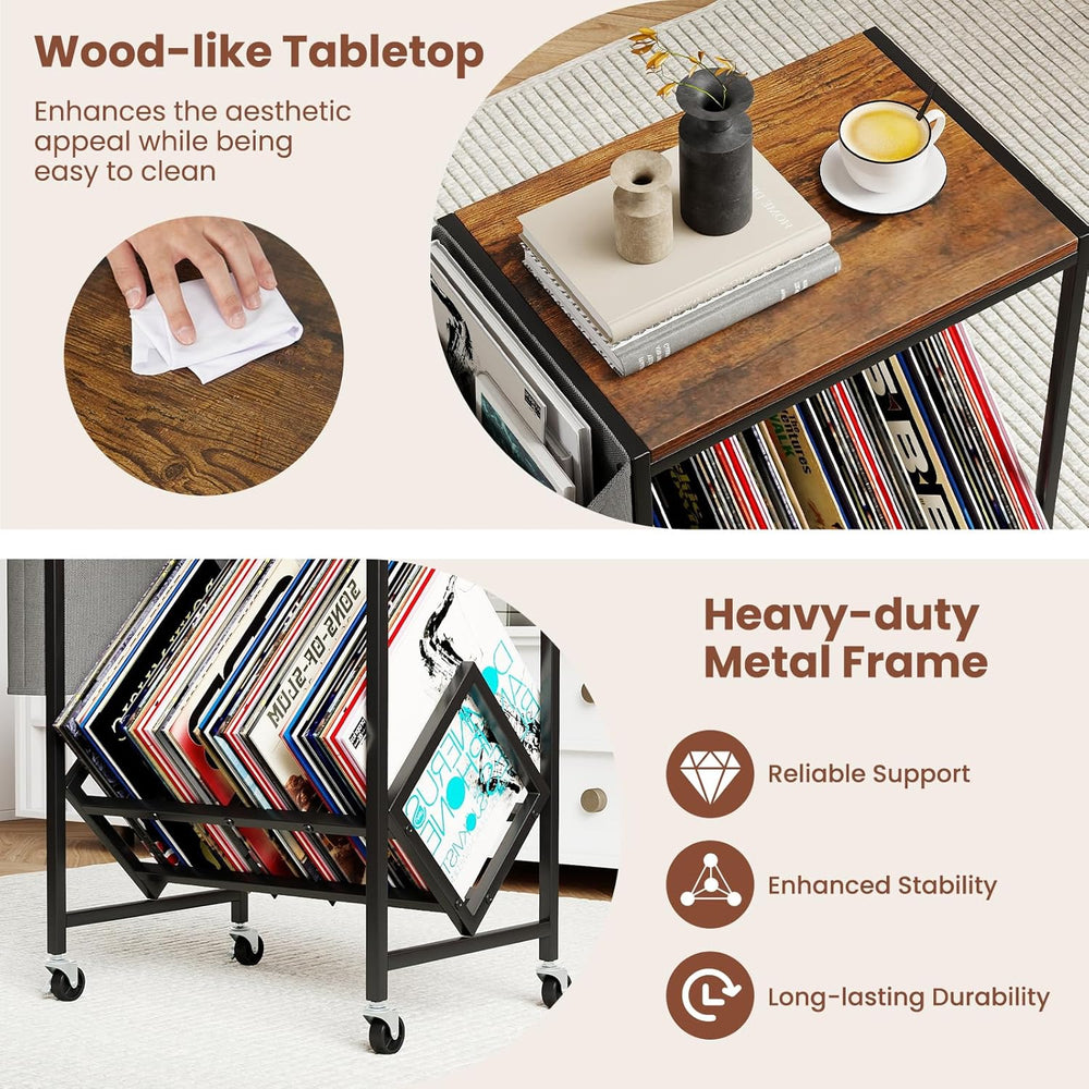 Giantex Record Player Stand, Rolling 2-Tier Turntable Stand with Storage Shel...