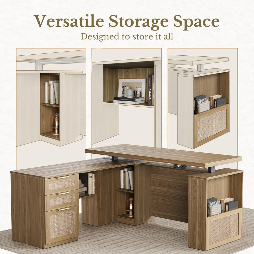 63 Inches L Shaped Standing Desk, Executive Standing Desk with Drawers and Fi...