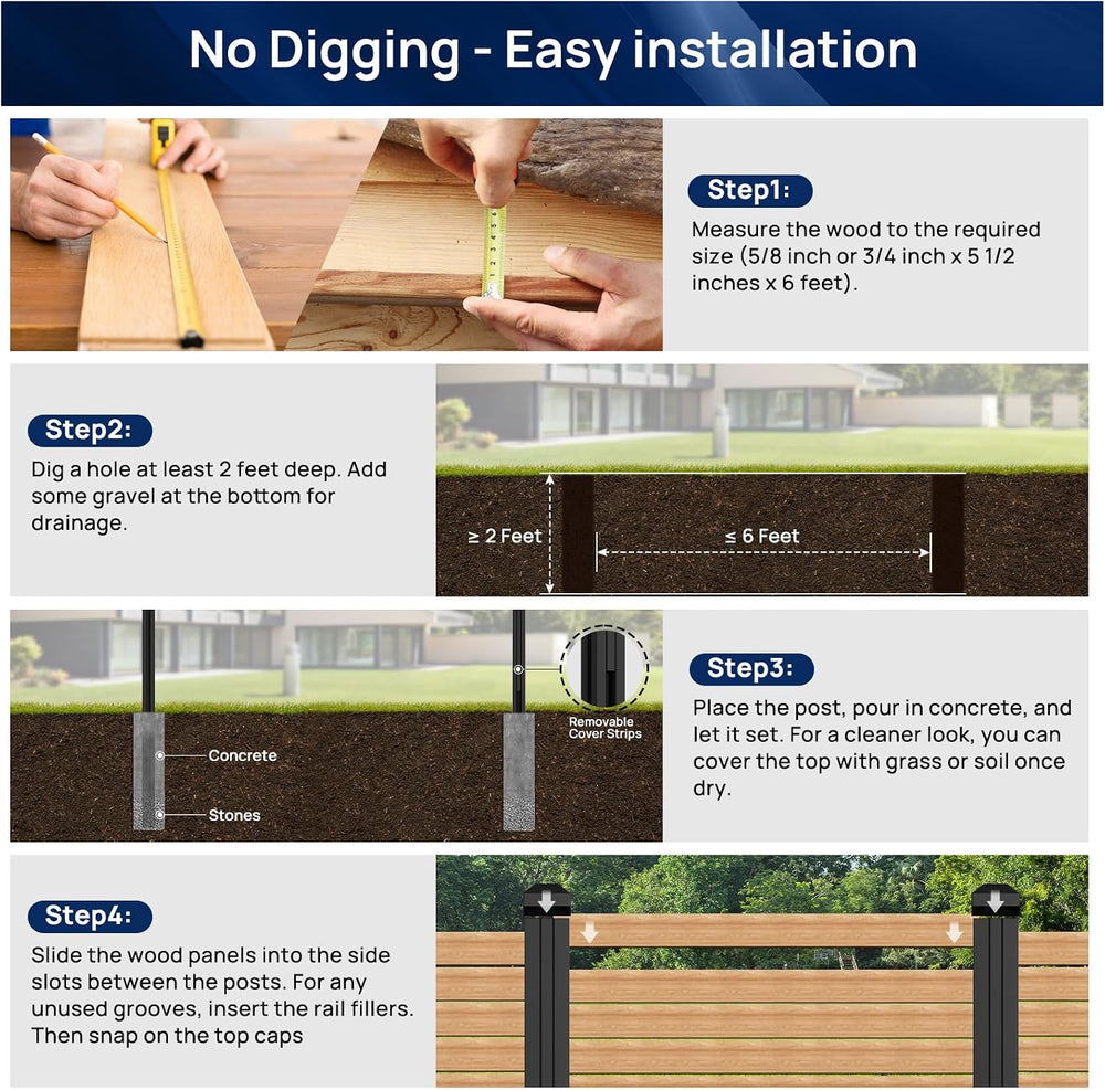 5 Pack 8FT Inground Aluminum Fence Posts for 6FT Privacy Panels
