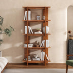 Merax 4 Shelf Narrow Bookcase H-70 L-33 Acacia Wood Open Bookshelf, Contemporary Farmhouse Style Display Storage Shelf for Home Office Studio, Teak Finish