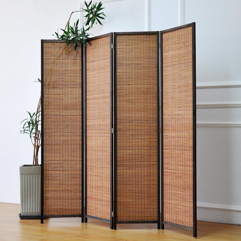 Furnnylane 4 Panel Bamboo Room Divider - 5.6 ft Tall Folding Privacy Screen f...