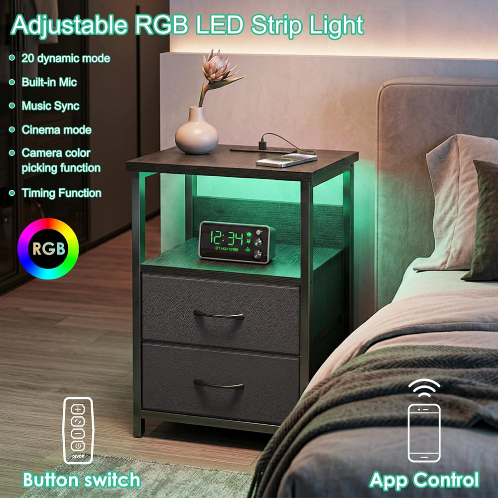 Fixwal Night Stand with Charging Station (2 AC Outlets & 2 U-S-B Ports) L...