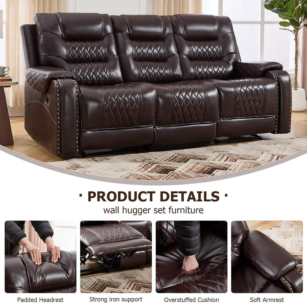 EBELLO 2 Pieces Faux Leather Manual Recliner Sofa Set, Reclining Living Room ...