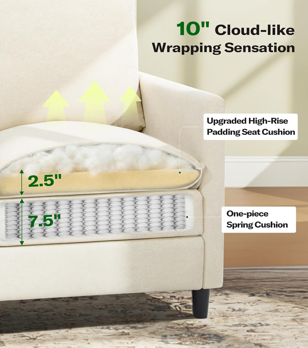 Welzona 3-Layers Cloud Accent Chair with Ottoman, 33" Teddy Reading Chair | Comfy Teddy Fabric, Washable Covers, Tool-Free Setup, All-wood Arm Chair and Ottoman Sets for Living Room, Bedroom, Beige