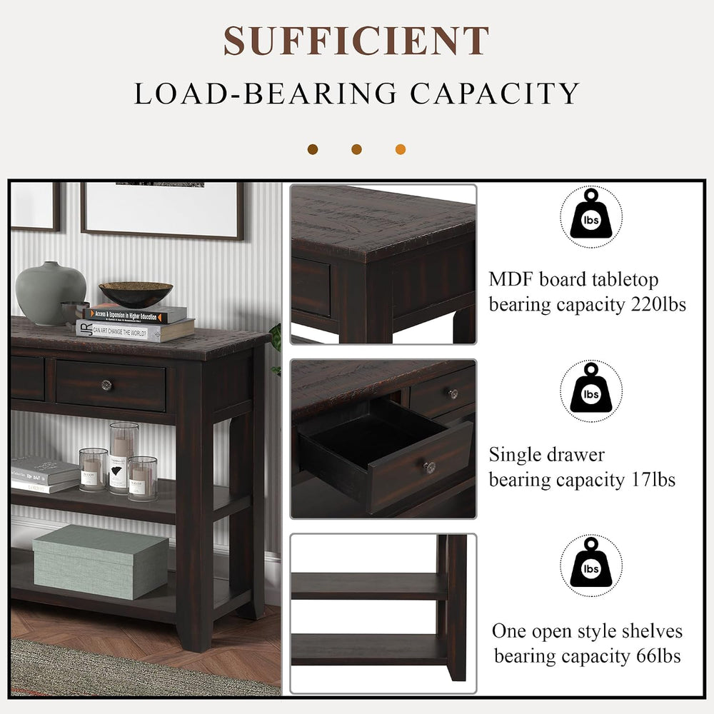 RuiSiSi 48” Console Table with 3 Drawers and 2 Shelves, Farmhouse Wood Sofa T...