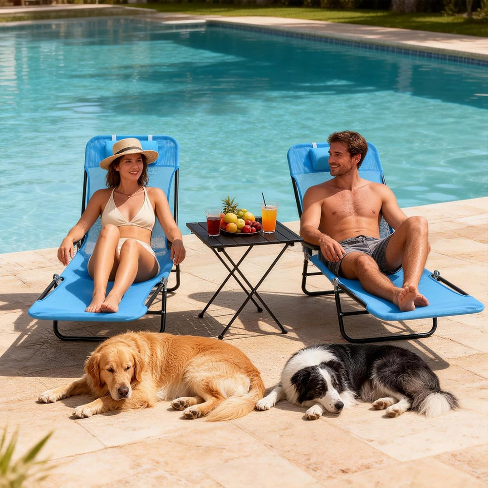 Outdoor Chaise Lounge with Detachable Pillow, Reclining Folding Chair with 5-...