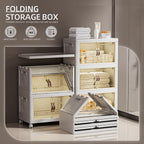 200 QT / 50 Gal White Storage Bins with 1 Lid - Collapsible Stackable Cabinet Organizer w/Wheels & Magnetic Doors, Plastic Storage Box for Office Closet Organization