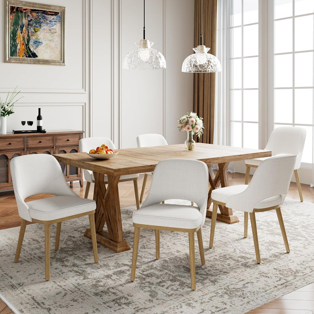 Modern Upholstered Dining Chairs Set of 6, Open Back with Solid Wood Legs, Er...