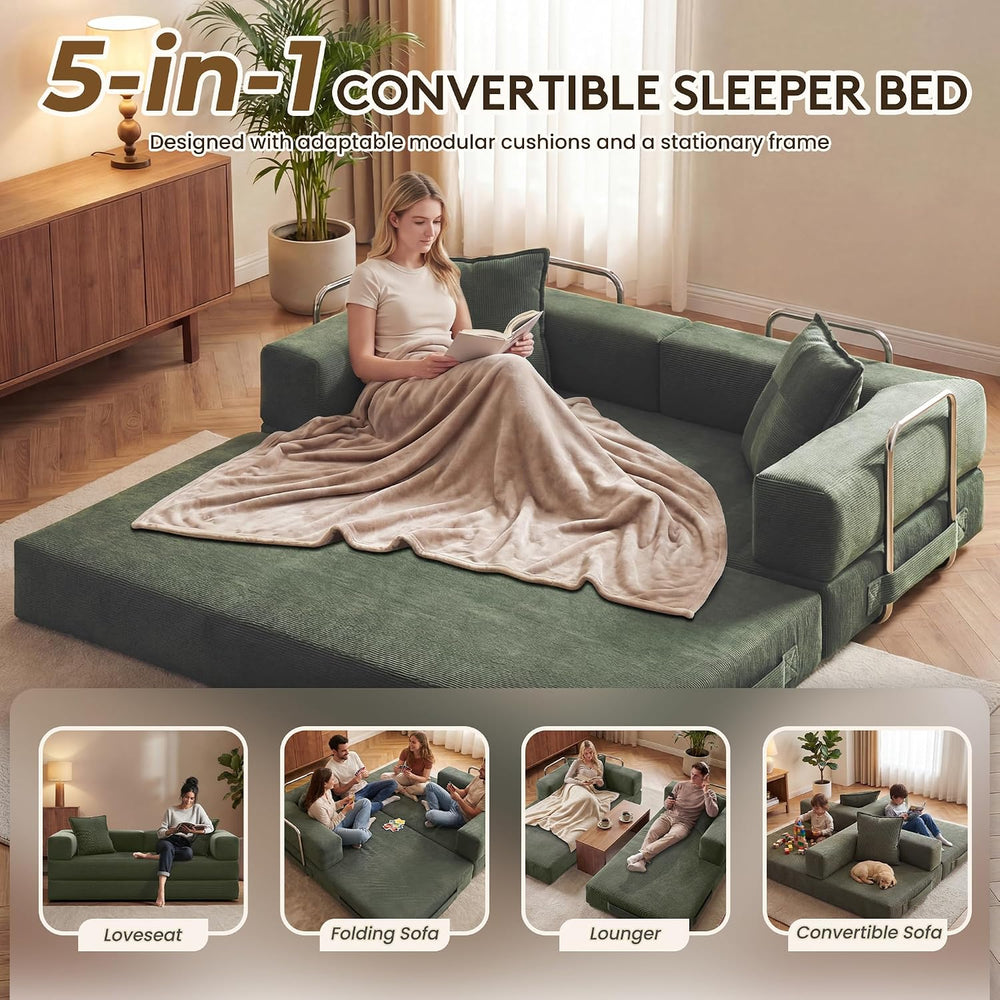 GRUSIGN 78 Inch Convertible Sofa Bed, 5-in-1 Futon Sofa Bed Pull Out Couch, C...