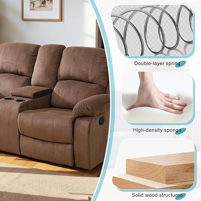 Recliner Sofa Set Couches for Living Room Chair Pineapple Velvet Fabric Living Room Furniture Sets, Adjusted Loveseat Reclining Couch Furniture Sofa Set for Theater Seating, Brown