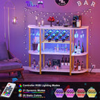 Unikito 4-Tier Coffee Bar Cabinet with Outlet, LED Light & Glass Holder | Metal Frame, Wine Storage, Bakers Rack, Floor Bar Table for Kitchen Dining Room, White and Gold