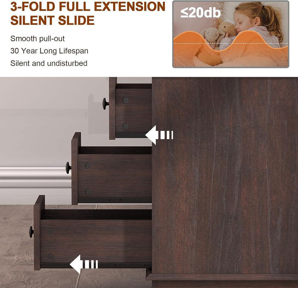 HIFYOBRO 3 Drawers End Table with Flip Top Charging Station, Narrow Side Tabl...