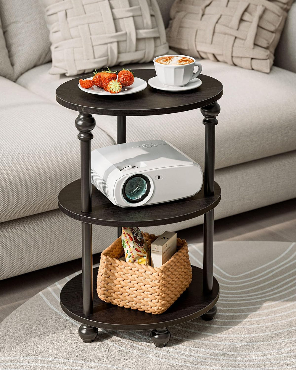 Small Round Side Table - 3 Tier Accent End Table for Narrow Spaces, Sturdy Me...