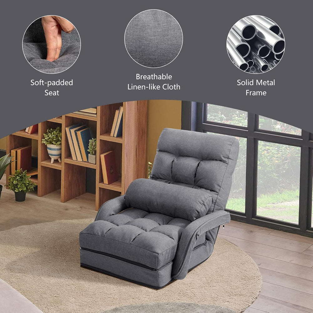 S AFSTAR Indoor Chaise Lounge Sofa, Folding Lazy Sofa Floor Chair with 6-Posi...