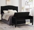 Upholstered Velvet Storage Ottoman Bench with Nail Trims,Soft Padded Seat with Armrest,for Living Room,Bedroom,Entryway,Easy to Assemble,Black