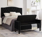 Upholstered Velvet Storage Ottoman Bench with Nail Trims,Soft Padded Seat with Armrest,for Living Room,Bedroom,Entryway,Easy to Assemble,Black