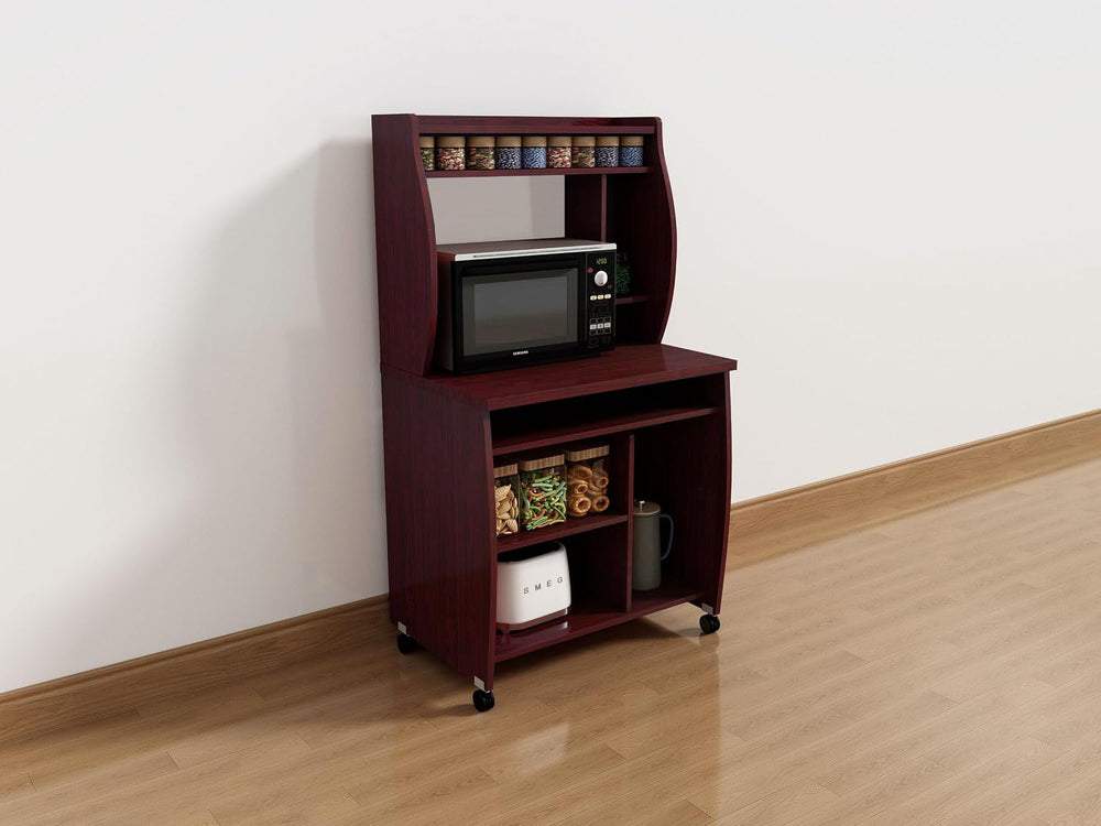 66" Tall Kitchen Pantry Cabinet with Open Shelves & Microwave Stand,...