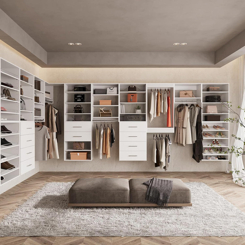 ROOMTEC 34.5" Tall Hanging Closet Unit, Modular Closet System with Hanging Rod, Wardrobe Organizer for Bedroom or Walk-in Closet, Wall Mounted, Customizable Clothes Storage Unit, White
