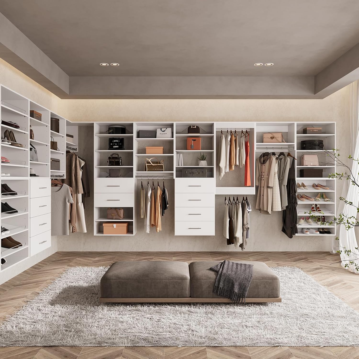 ROOMTEC 34.5" Tall Hanging Closet Unit, Modular Closet System with Hanging Rod, Wardrobe Organizer for Bedroom or Walk-in Closet, Wall Mounted, Customizable Clothes Storage Unit, White