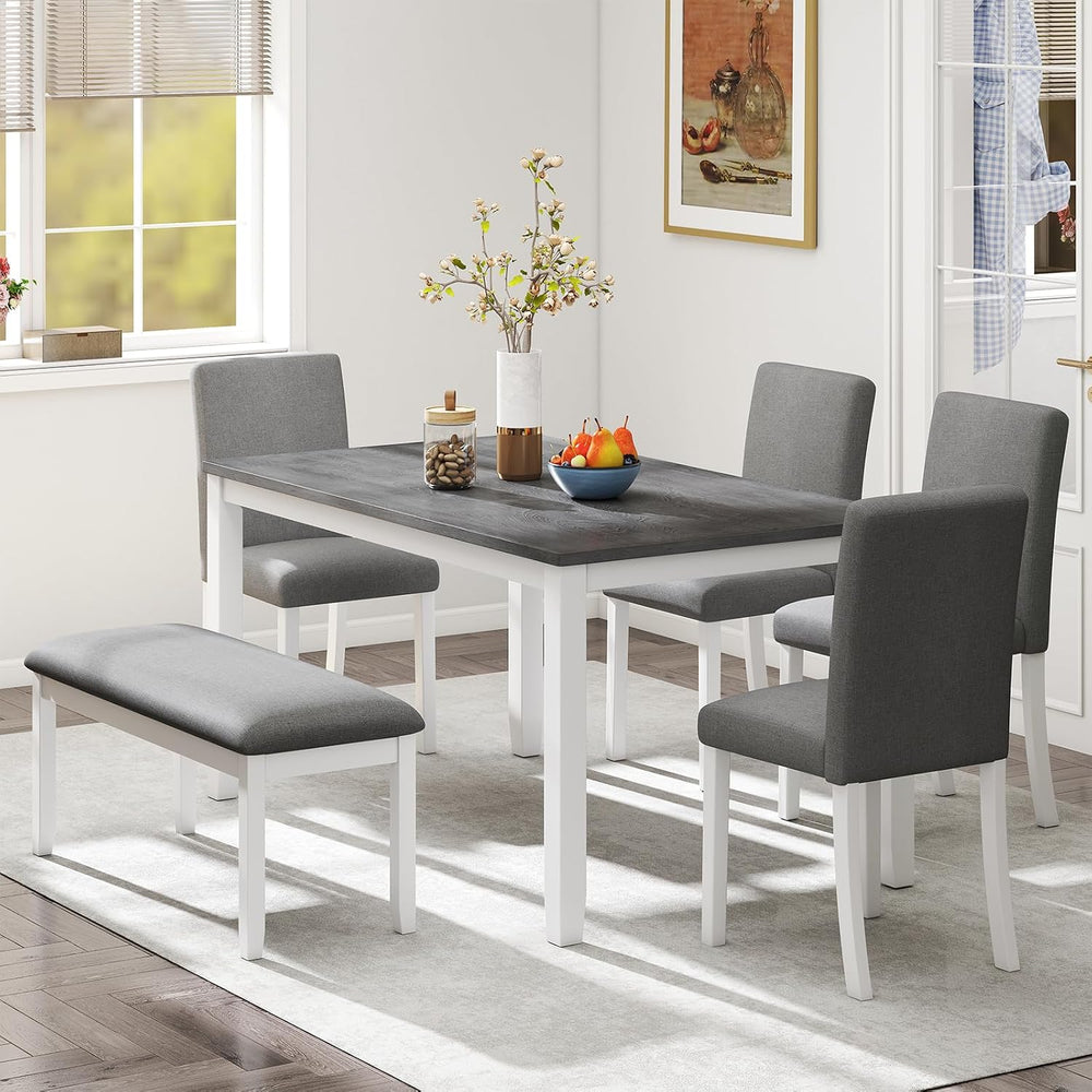 Zevemomo 6-Piece Solid Wood Dining Table Set, Wooden Legs, Grey & White |...