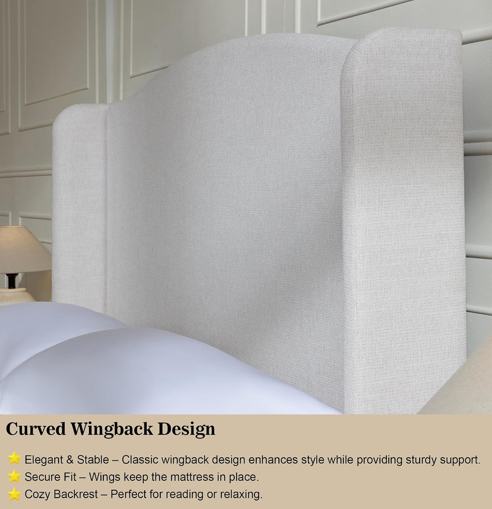 Upholstered Platform Wingback Bed Frame with 54" High Headboard, Solid W...