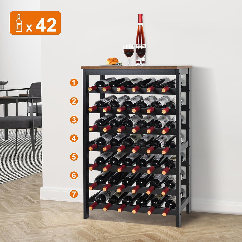 VASMIA 42 Bottles Bamboo Wine Rack,7-Tier Wine Rack Freestanding Floor with T...