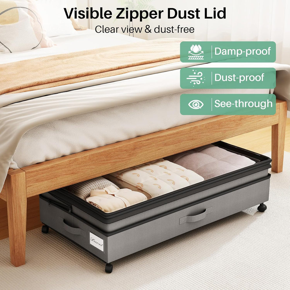 Kitstorack Under Bed Storage with Wheels 2Pack Height-adjustable Under Bed St...