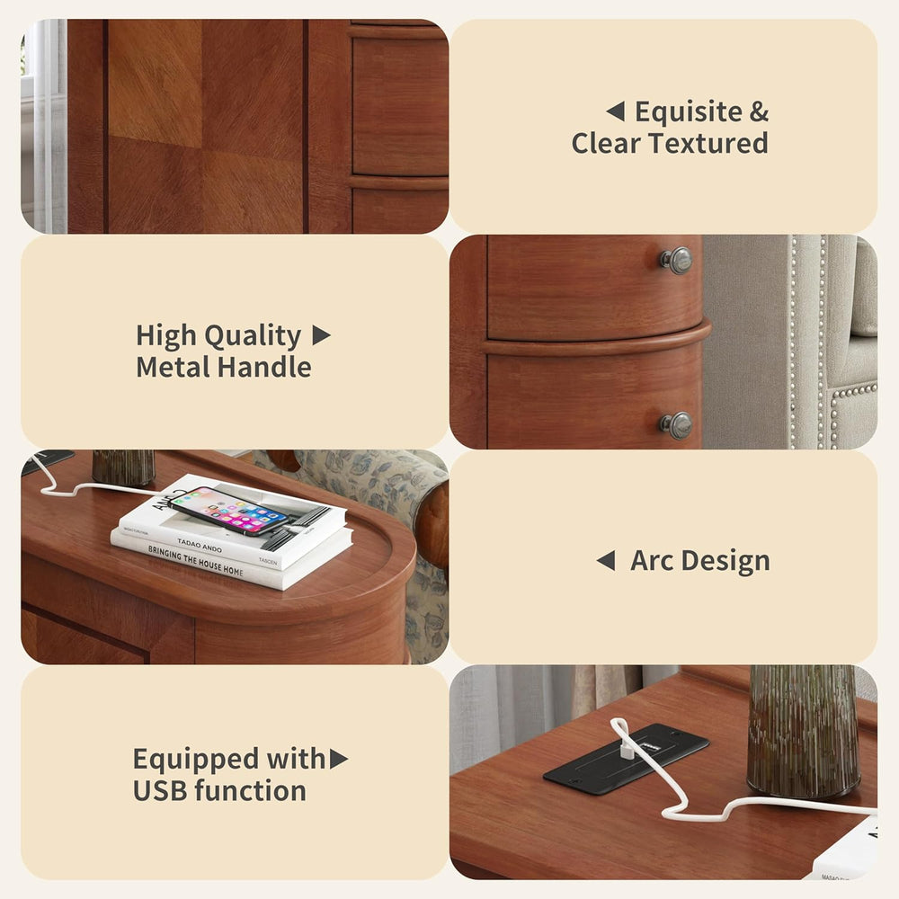 Narrow End Table with Charging Station, Vintage Slim Sofa Side Table & Ni...